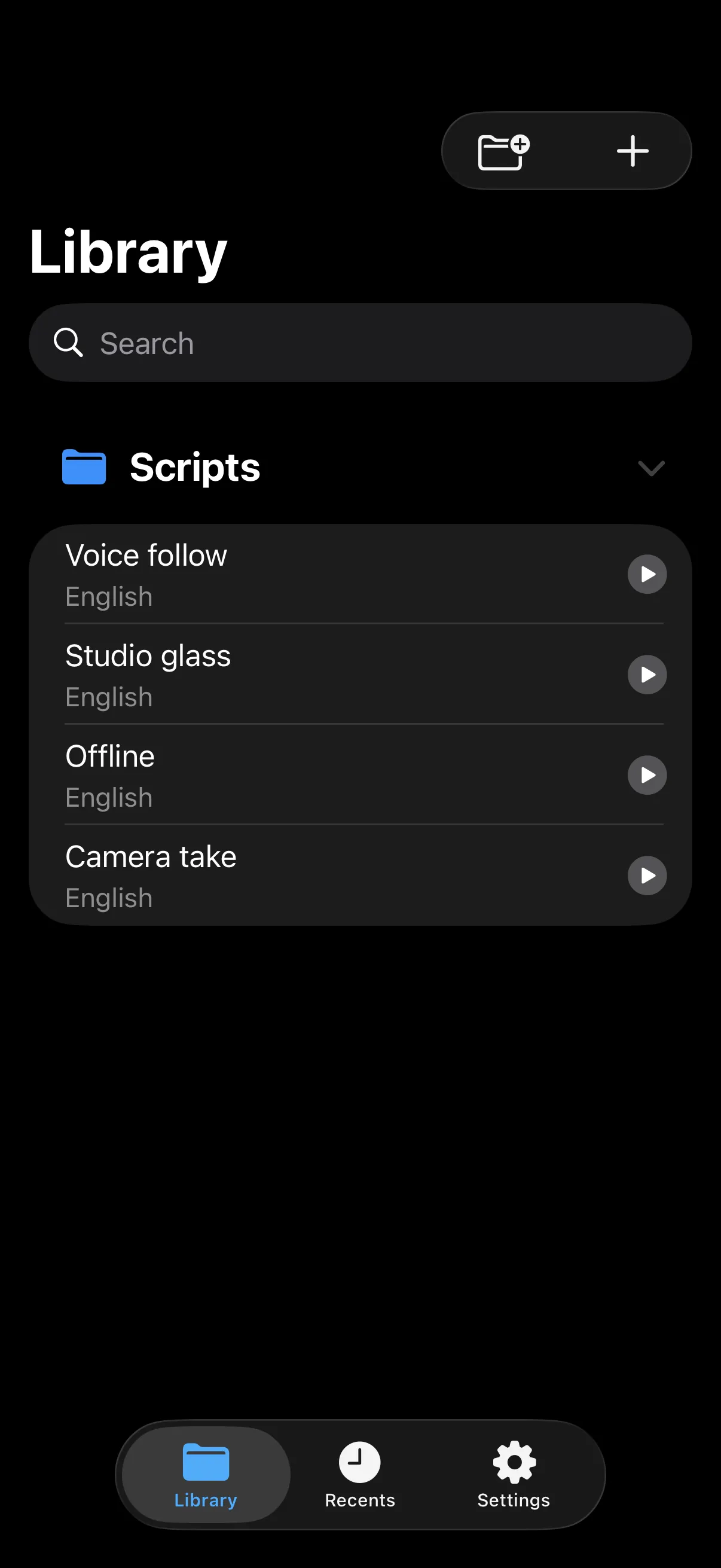 A folder of .txt and .md files is the script library.