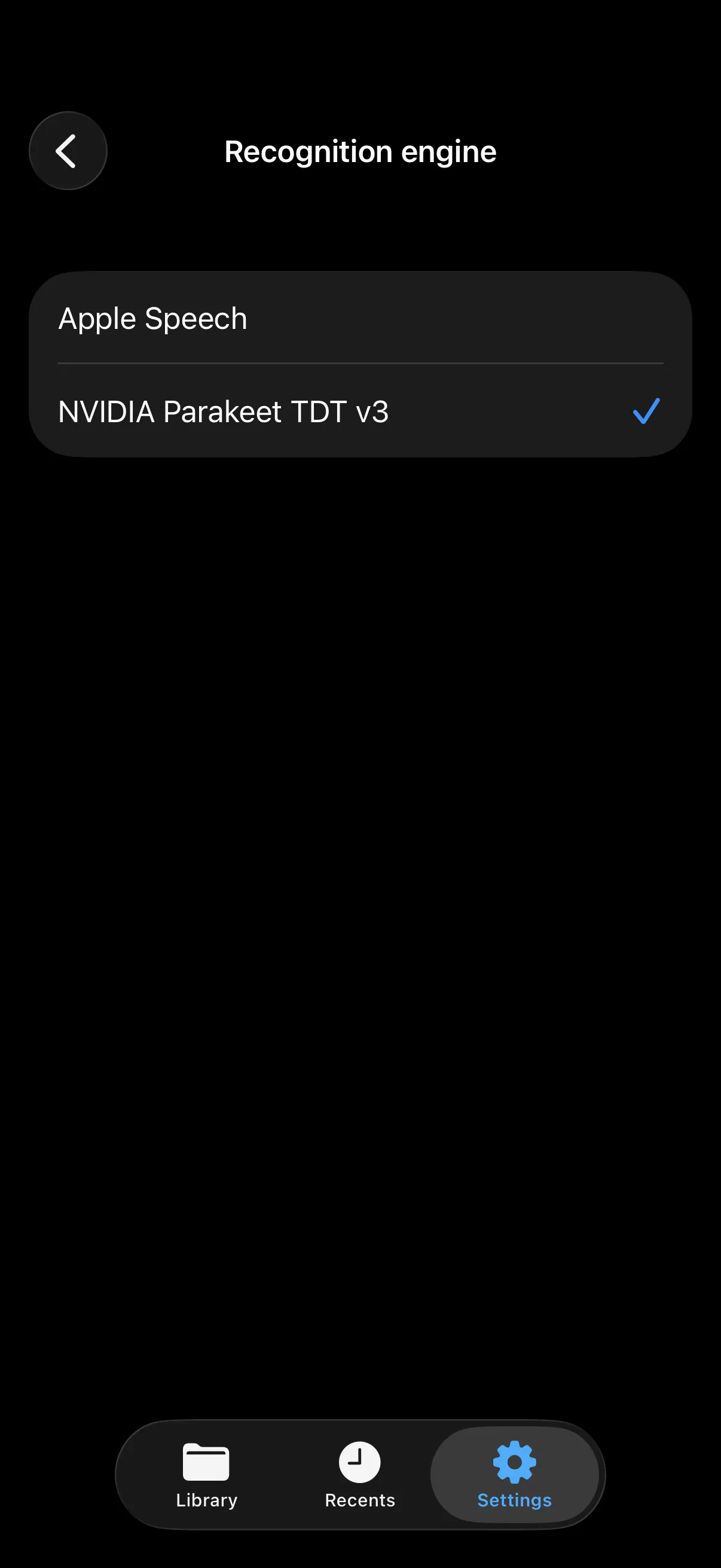 Apple Speech or NVIDIA Parakeet TDT v3 on this iPhone.