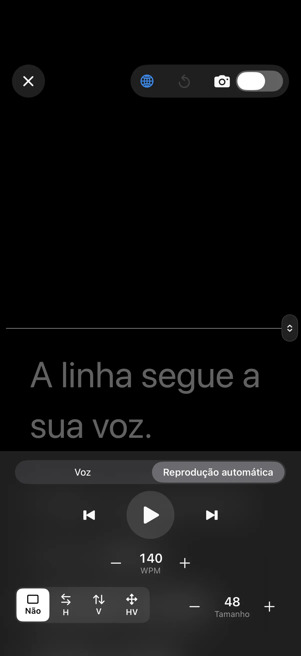 Rolagem automática por palavras por minuto.